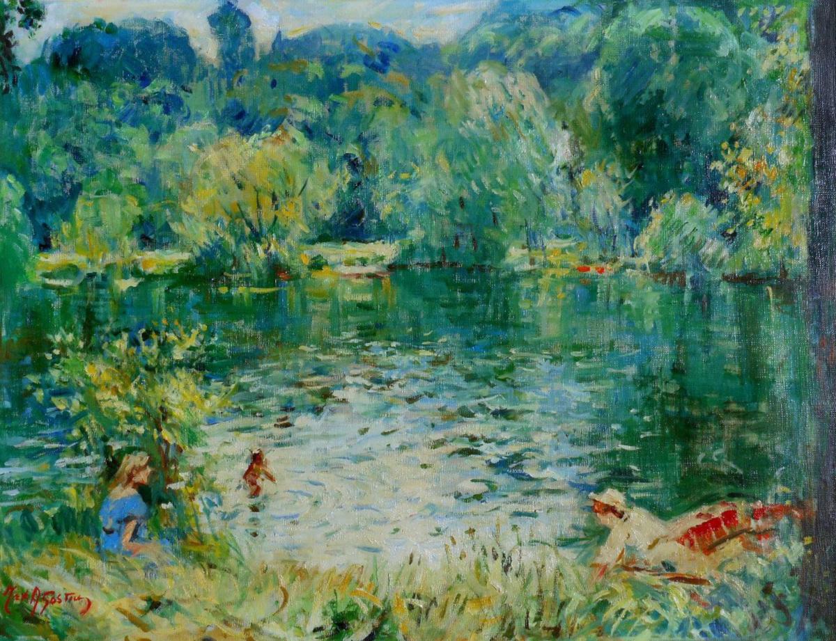 Peintres de l'école de Crozant Agostini Max Max Aggostini - Baignade dans la Creuse à Gargilesse custom text