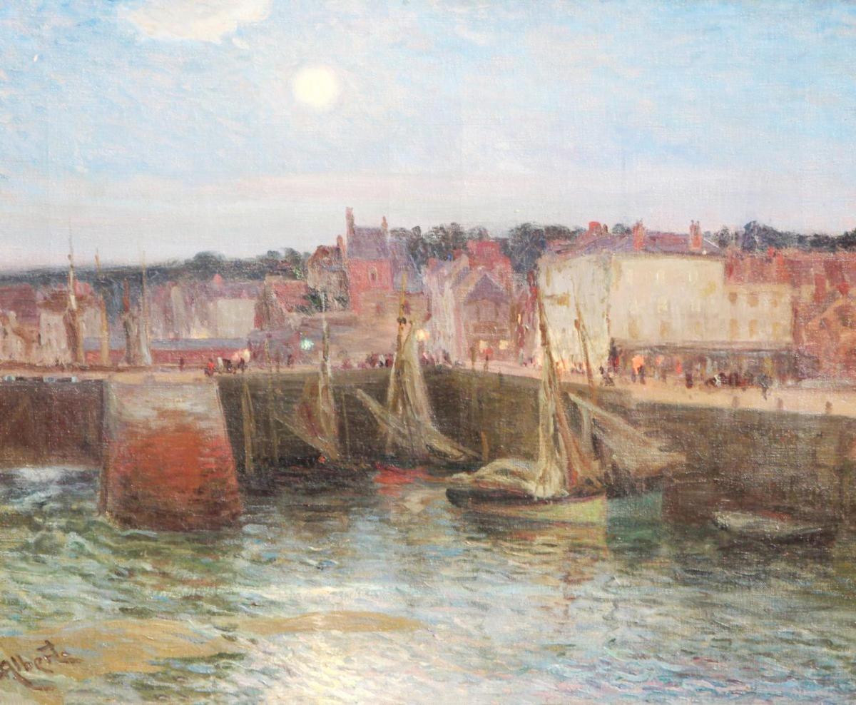 Peintres de l'école de Crozant Albert Gustave ALBERT GUSTAVE - Port de Honfleur au clair de lune custom text