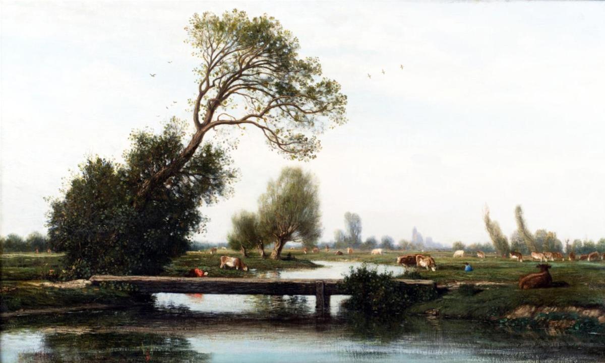 Peintres de l'école de Crozant Cabat Louis Louis Cabat -  Paysage avec bétail custom text