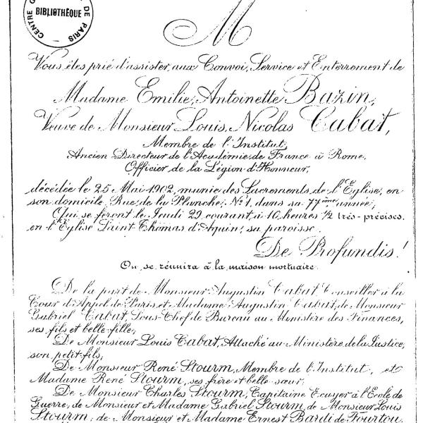 Peintres de l'école de Crozant Documents Louis Cabat - Faire part de décès custom text