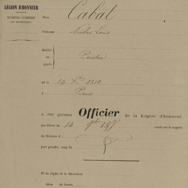 Peintres de l'école de Crozant Documents Louis Cabat - Dossier de la Légion d'honneur custom text