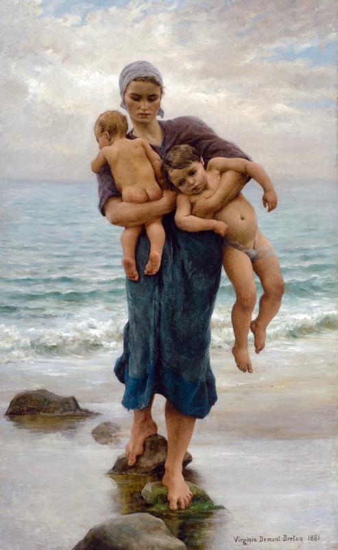 Peintres de l'école de Crozant Demont-Breton Virginie Demont-Breton Virginie - Femme De Pecheur Venant De Baigner Ses Enfants couleur custom text