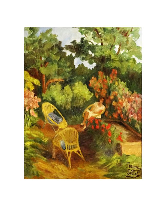 Peintres de l'école de Crozant Juillet Jeanne Jeanne Juillet - Autoportrait dans son jardin custom text