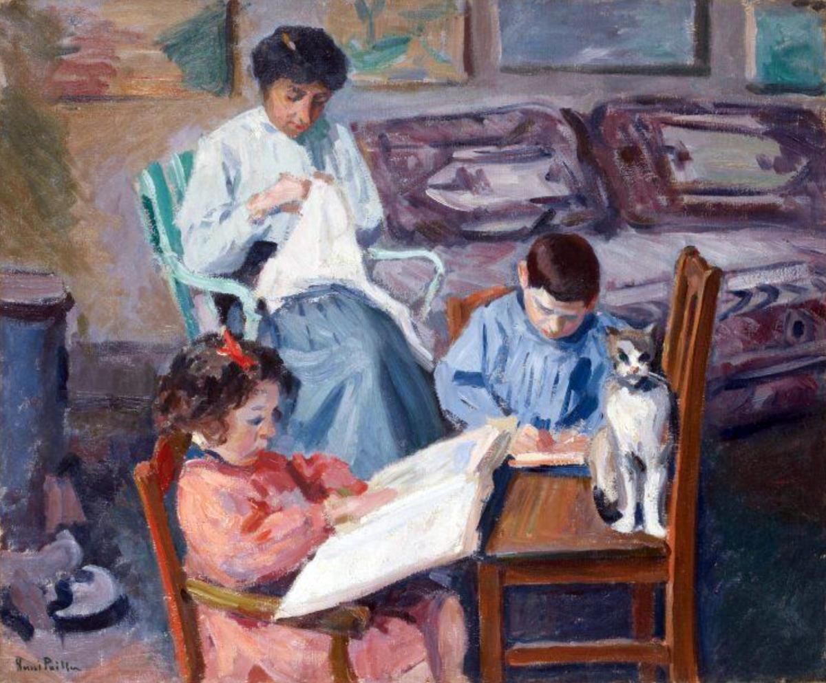 Peintres de l'école de Crozant Pailler Henri Henri Pailler -  Scène familiale custom text