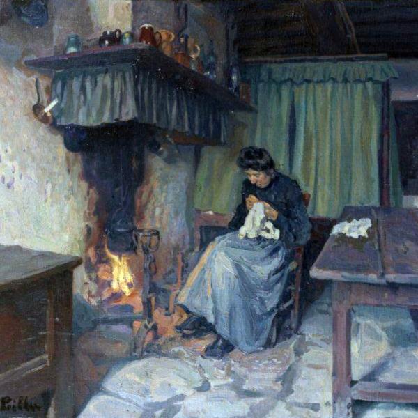Peintres de l'école de Crozant Pailler Henri Henri Pailler - Femme a son ouvrage custom text