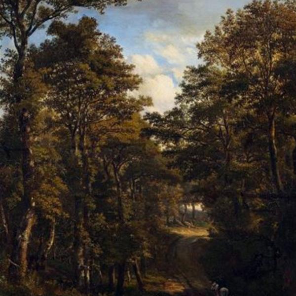 Peintres de l'école de Crozant André Jules Jules André - Une route forestière avec cavalier et vache custom text