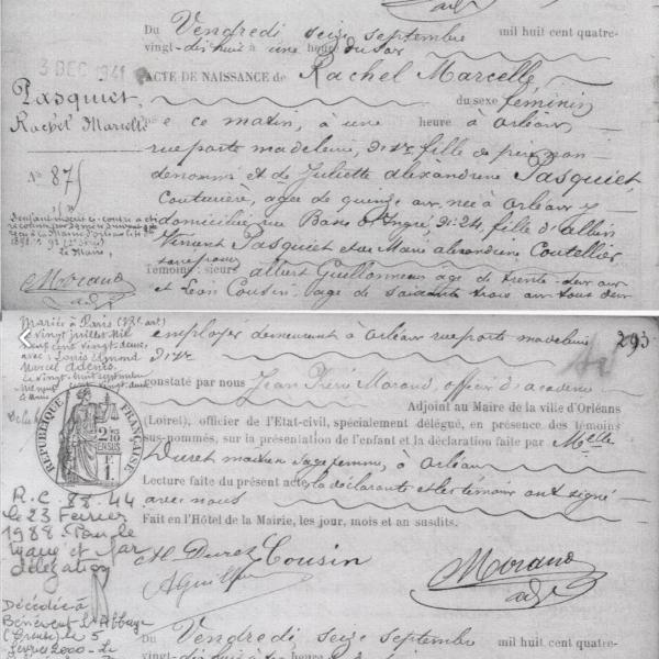 Peintres de l'école de Crozant Documents Adenis Rachel - Acte de naissance custom text