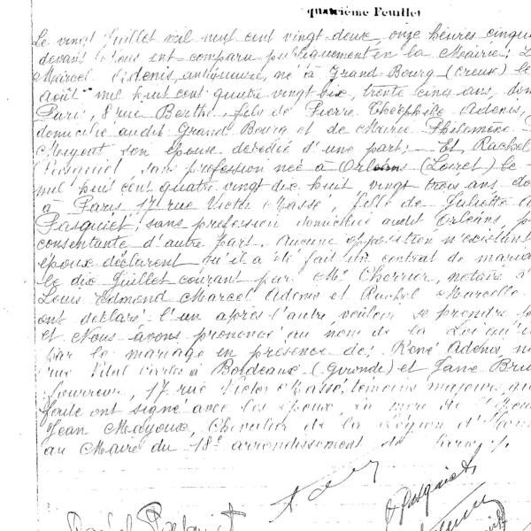 Peintres de l'école de Crozant Documents Adenis Rachel - Acte de Mariage custom text