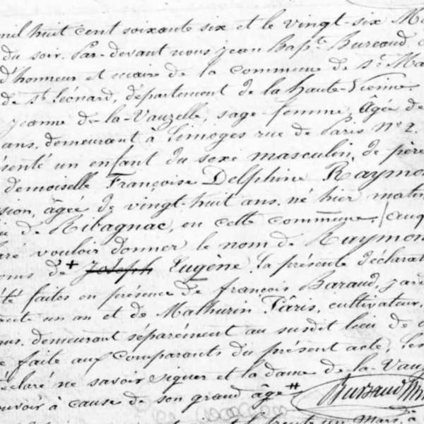 Peintres de l'école de Crozant Documents Alluaud Eugène - Acte de naissance custom text