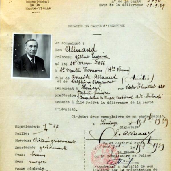 Peintres de l'école de Crozant Documents Alluaud Eugène - Carte d'identité custom text