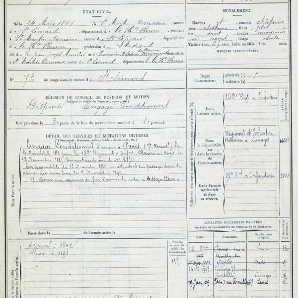 Peintres de l'école de Crozant Documents ALLUAUD REGISTRE MATRICULE custom text