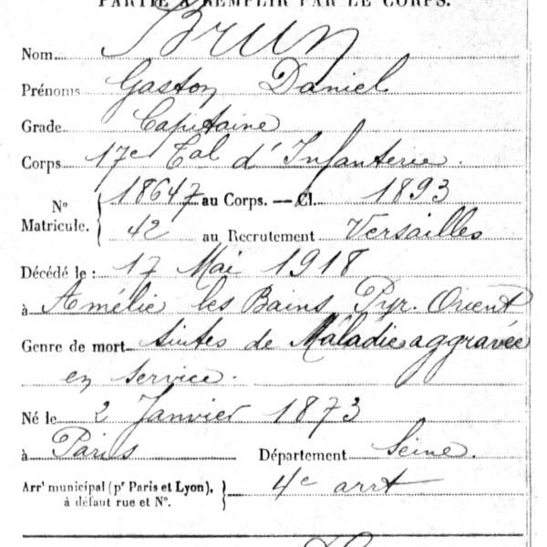 Peintres de l'école de Crozant Documents Brun Gaston Daniel - Acte de décès custom text