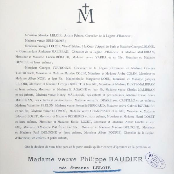 Peintres de l'école de Crozant Documents LENOIR SUZANNE Faire part de décès custom text