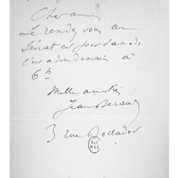 Peintres de l'école de Crozant Documents Lettre de Jean Béraud à Jules Massenet custom text