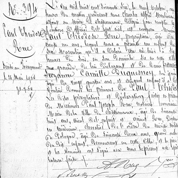 Peintres de l'école de Crozant Documents Paul Rue - Acte de naissance custom text