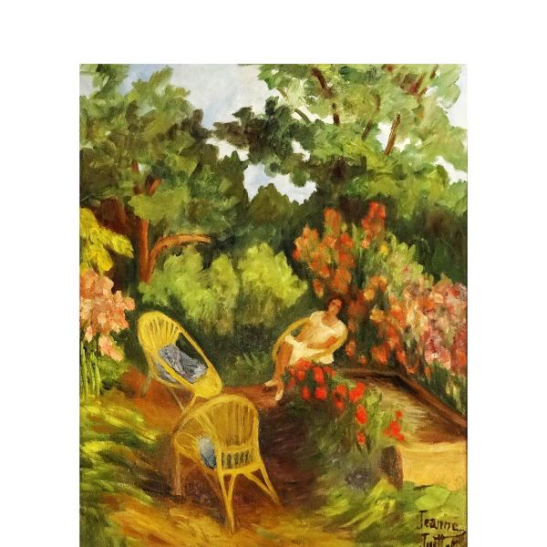 Peintres de l'école de Crozant Juillet Jeanne Jeanne Juillet - Autoportrait dans son jardin custom text