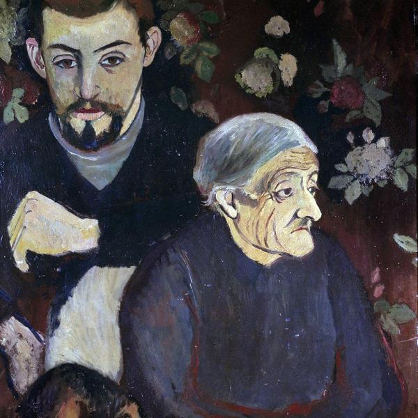 Peintres de l'école de Crozant Valadon Suzanne Suzanne Valadon - Portrait du peintre Maurice Utrillo, sa grand-mère et un chien custom text