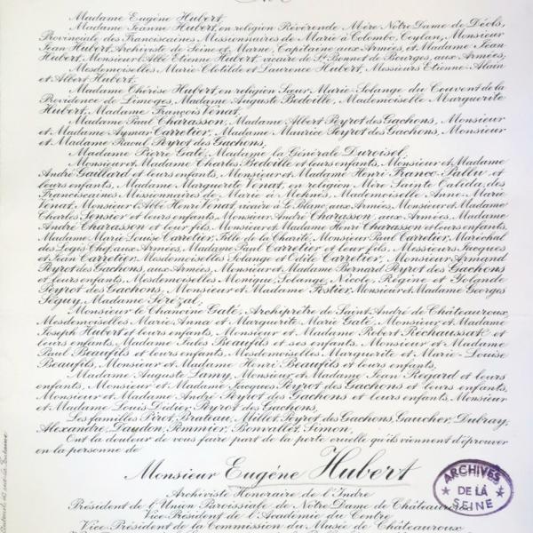 Peintres de l'école de Crozant Documents Eugène Hubert - Faire part de décès custom text