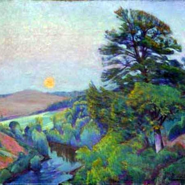Peintres de l'école de Crozant Smith Alfred Alfred Smith - Crozant, Lever de lune sur la Creuse custom text